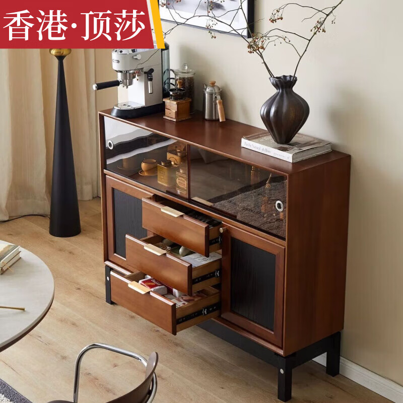 Dingsha mid-century solid wood sideboard small apartment living room wall storage cabinet storage cabinet home retro dining table sideboard sideboard pine wood 100-40-95