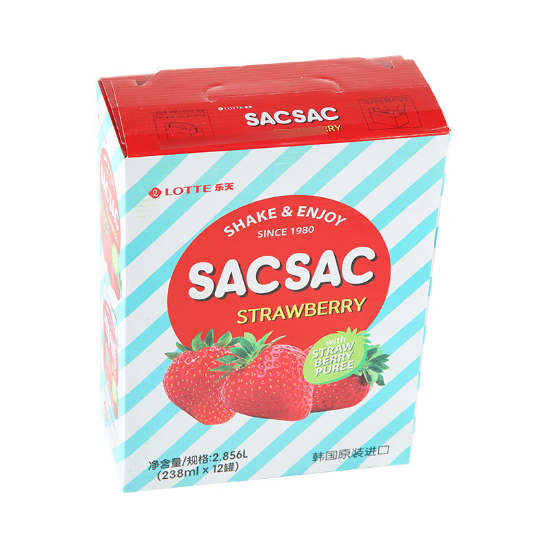 LOTTE Strawberry juice drink 238ml*12 cans, whole box, imported from South Korea