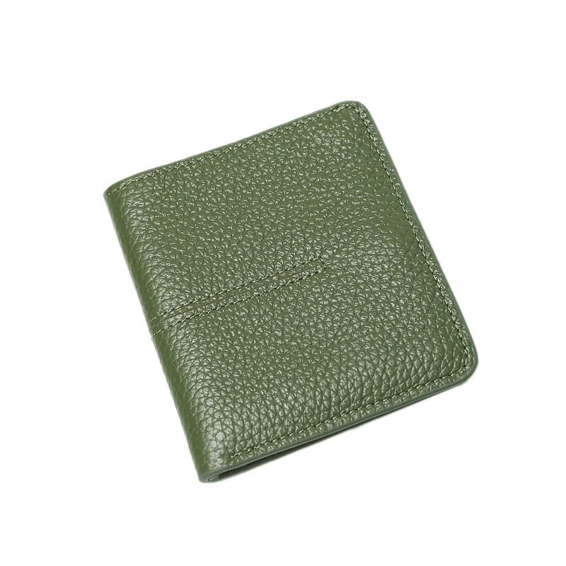Nimense cowhide texture small wallet women's short style 2025 new high-end folding genuine leather ultra-thin simple wallet card holder green - 6 card slots + 1 mirror window 1 mezzanine affordable regular style