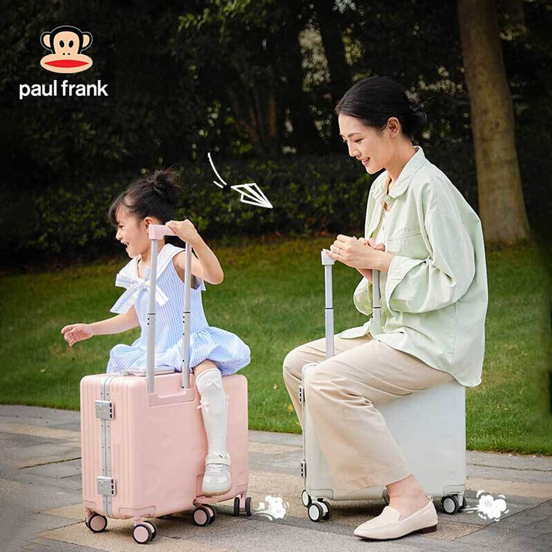 Big mouth monkey (paul frank) children's suitcase can sit and push and pull baby's trolley case 20 inches aluminum frame boarding case cartoon baby walking magic box hibiscus yellow 20 inches