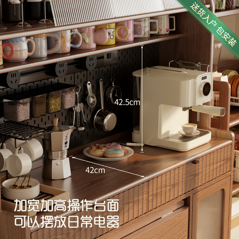 Winter wood solid wood sideboard dining table integrated wall storage cabinet wine cabinet modern simple storage cabinet kitchen with dining table cabinet solid wood 1.2M sideboard + 1.4M dining table + 4 chairs - walnut color with power track