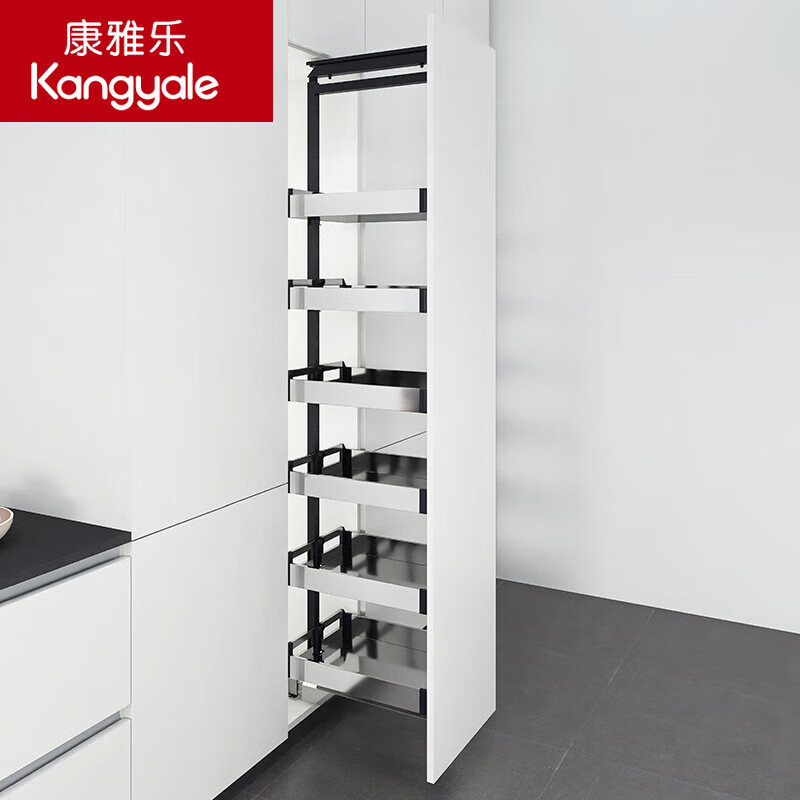 Kangyale stainless steel tall cabinet large monster pull basket cabinet seasoning basket high-depth linkage pull basket with heavy-duty guide rail 300 cabinet-4-layer basket