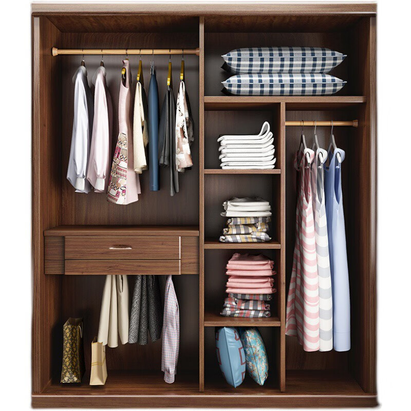 Futaba Furniture light luxury Okoume walnut solid wood wardrobe simple modern Chinese four-door wardrobe bedroom storage