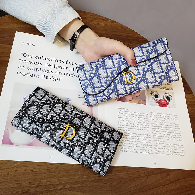 Kangaroo (KANGAROO) Women's Wallet New European and American Women's Small Wallet Women's Long Three-fold Student Korean Coin Purse Women's Card Holder Black (Dio Long)