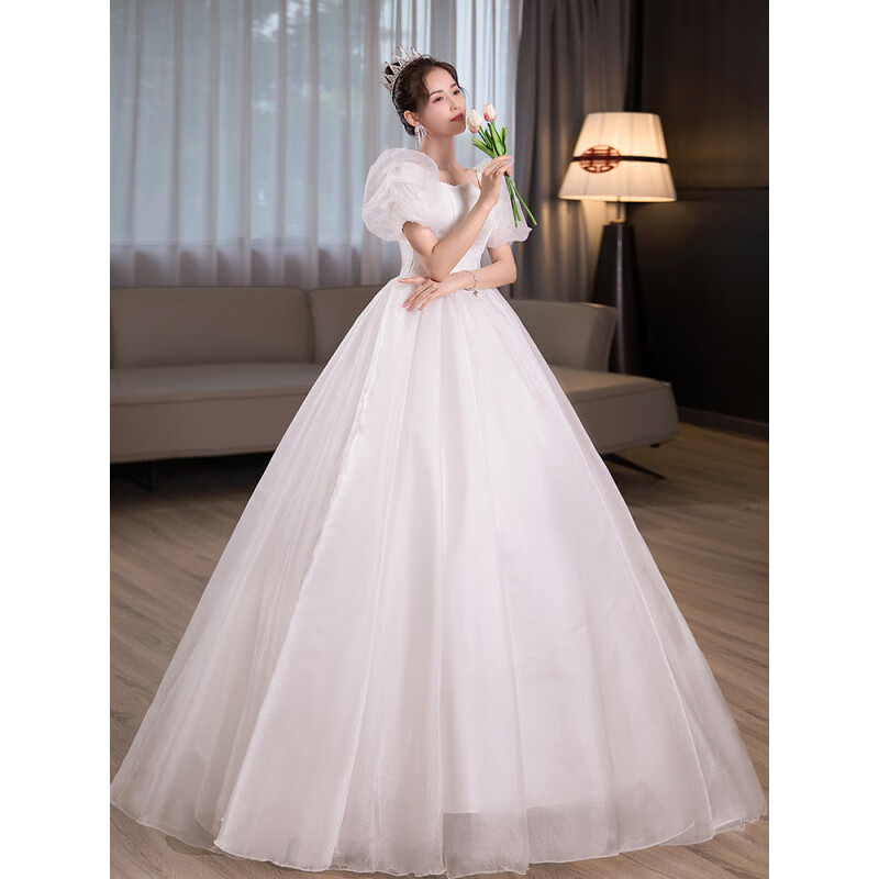 Sainte-Nice French-style fugitive princess wedding dress bridal main yarn heavy industry high-end one-shoulder light luxury petite 2025 new model for going out white floor-length style (wedding dress + 8-piece set) L Weight about 110 pounds