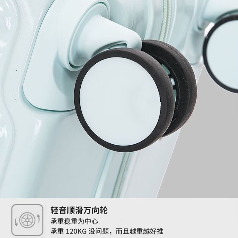 Ouyao's high-looking two-piece suitcase with next-day delivery small boarding trolley case for female students, durable and seatable password suitcase, light blue, folding cup holder + charging port + cosmetic bag, 20 inches, can be boarded on the plane without checking in