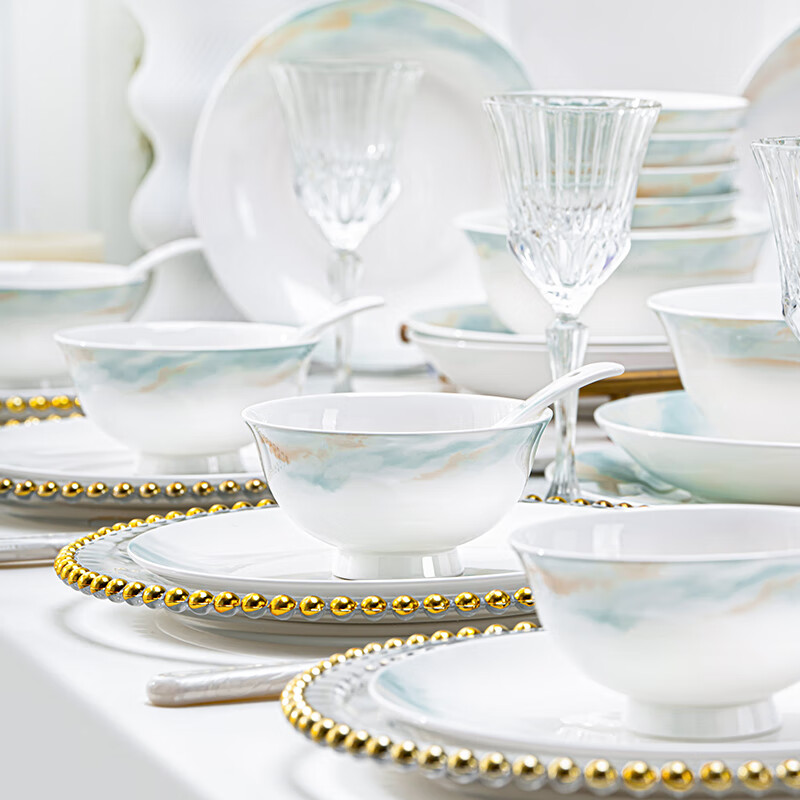 NINE CRANES bowl set 2025 new ceramic Jingdezhen modern simple tableware bowl and plate combination plate bowl household 32 pieces