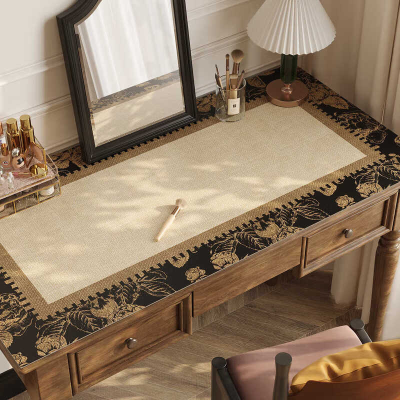 Ruidan dressing table table mat, antique style waterproof and oil-proof, no-wash tablecloth, TV cabinet, sideboard table mat, countertop protection mat, Heman 60*120CM, high temperature anti-scalding, no curling