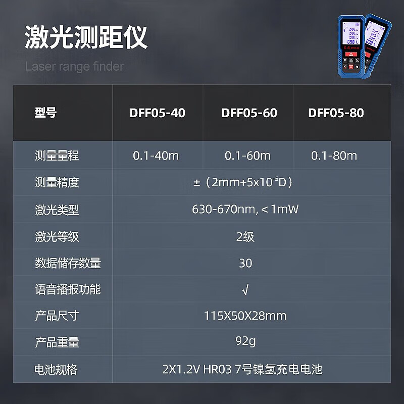 Dongcheng laser distance meter measuring instrument handheld square electronic ruler distance meter room ruler tape measure 40 meters 60 meters 80 meters DFF05-40 rechargeable voice model