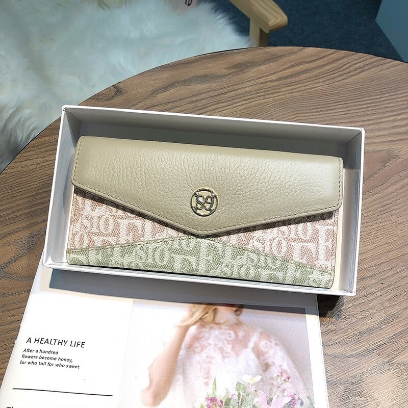 Kangaroo leather wallet 2025 new style women's European and American fashion long wallet large capacity card holder mobile phone bag coffee with earthy yellow