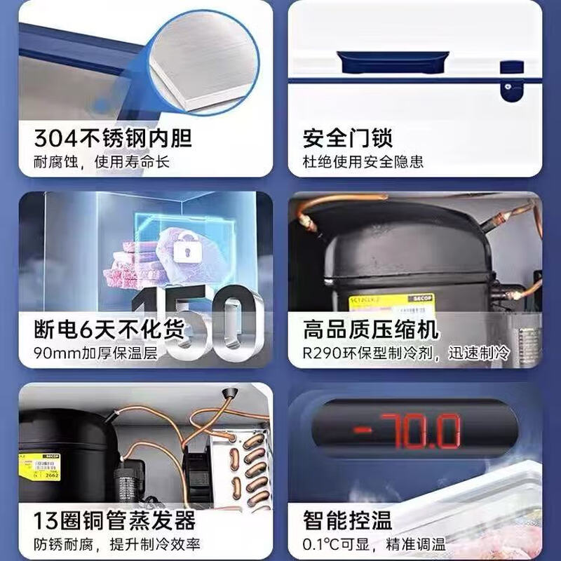 Haier ultra-low temperature sub-zero -60 degree freezer freezer horizontal commercial deep-frozen seafood low temperature cabinet 719 liters -38 degrees 1.86 meters long electronic thermostat 0x0x0mm