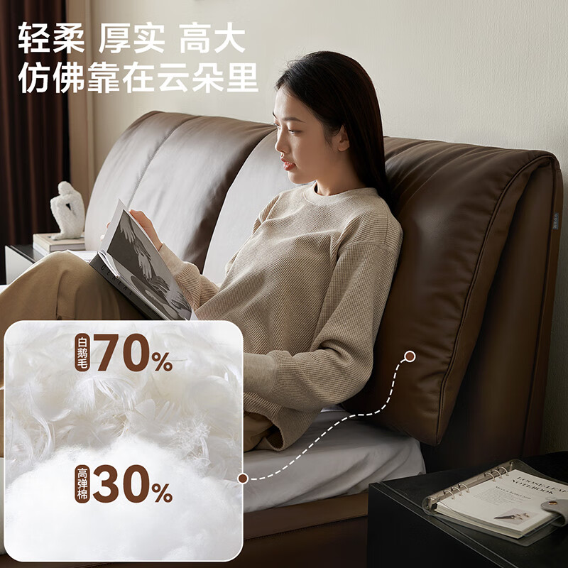 Quanyou Home Italian-style leather bed elephant ear head layer cowhide art bedroom home 1.8x2 meters double bed wedding bed