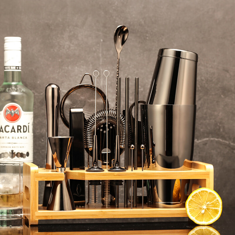 Bar Soul Professional Bartending Set 304 Stainless Steel Cocktail Making Tools Gift Box Set Mixer Set Walnut Three-Section Mirror Gift Box Edition