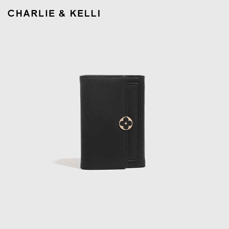 CHARLIE&KELLI women's short wallet card bag all in one simple hand holding new card holder wallet ins black