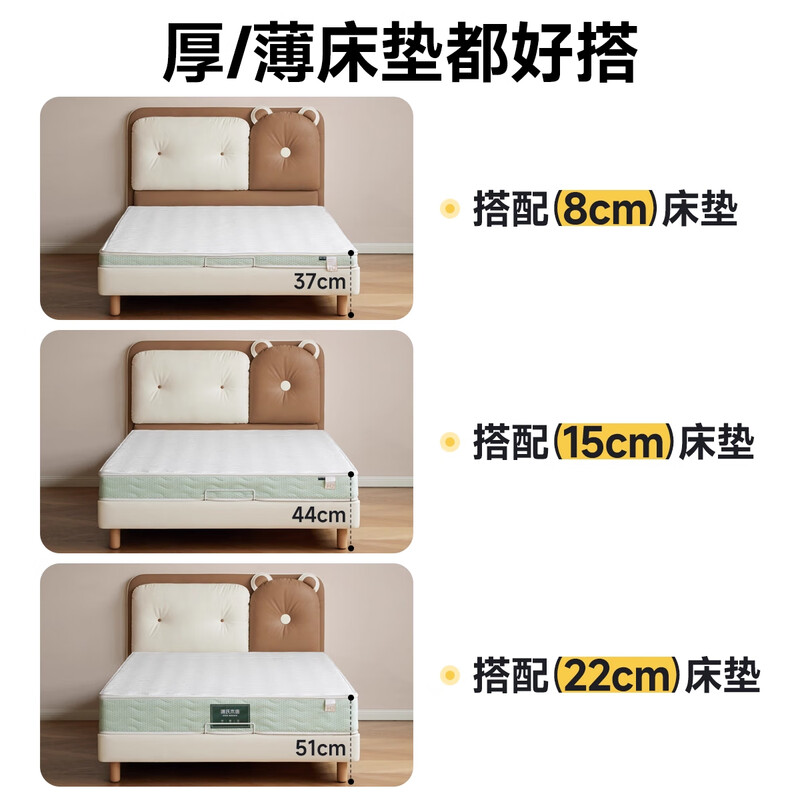 Genji Muyu children's furniture solid wood children's soft bed single bed small apartment boy and girl cartoon soft bed children's bed 1.5m*2m