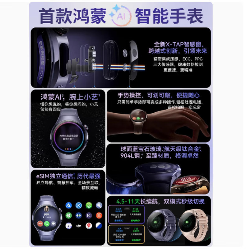 Huawei Original Smart Watch WATCH5 Smart Sports Watch AI Fingertip Blood Oxygen Health Monitoring Blood Pressure Blood Sugar Assessment Independent Call Valentine's Day Birthday Gift Official Original WATCH5 46mm Jupiter Brown Large Watch
