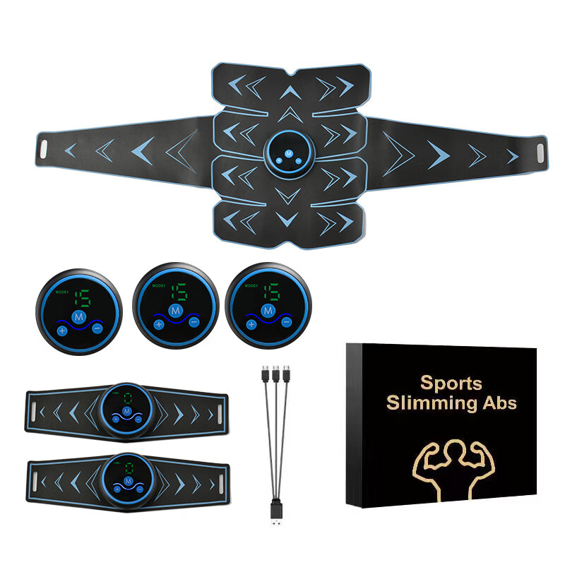 E-commerce ems lazy fitness belt abdominal muscle patch abdominal muscle training thorn massage home sports equipment blue-new eight-piece belt magnetic buckle three-piece set charging model-C1