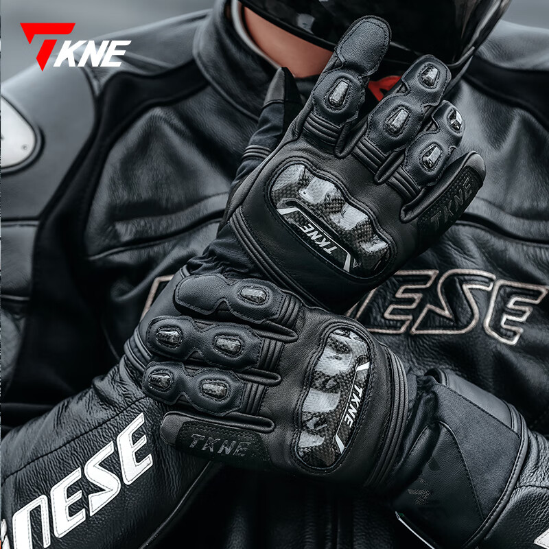 TKNE autumn and winter motorcycle gloves waterproof and warm carbon fiber anti-fall KP2/black waterproof and warm M