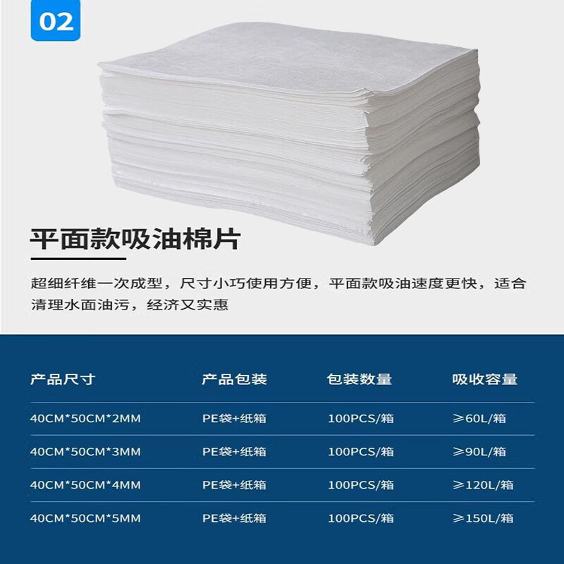 Oil-absorbing felt flat sheet oil-absorbing cotton absorbent cotton industrial water surface pp1 gas station workshop oil-absorbing pad 5mm universal 400*500*2mm 10 sheets absorbs oil but does not absorb water