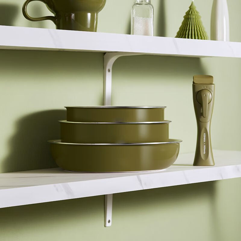 Vinoya milk pot three-piece set high-looking frying pan iron pot household non-stick pan frying soup cooking pot three-piece gift detachable handle pot and bowl dual-purpose - green portable pot three-piece set milk pot + deep frying pan + frying