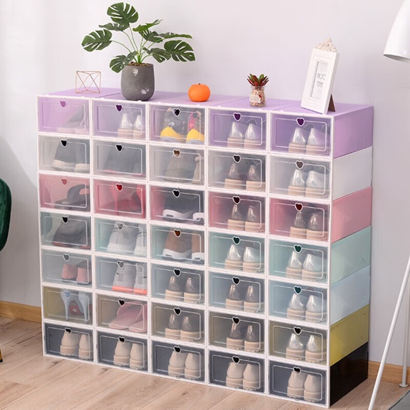 Shoe box transparent household flip-top simple dormitory shoe storage box storage box plastic peach heart white
