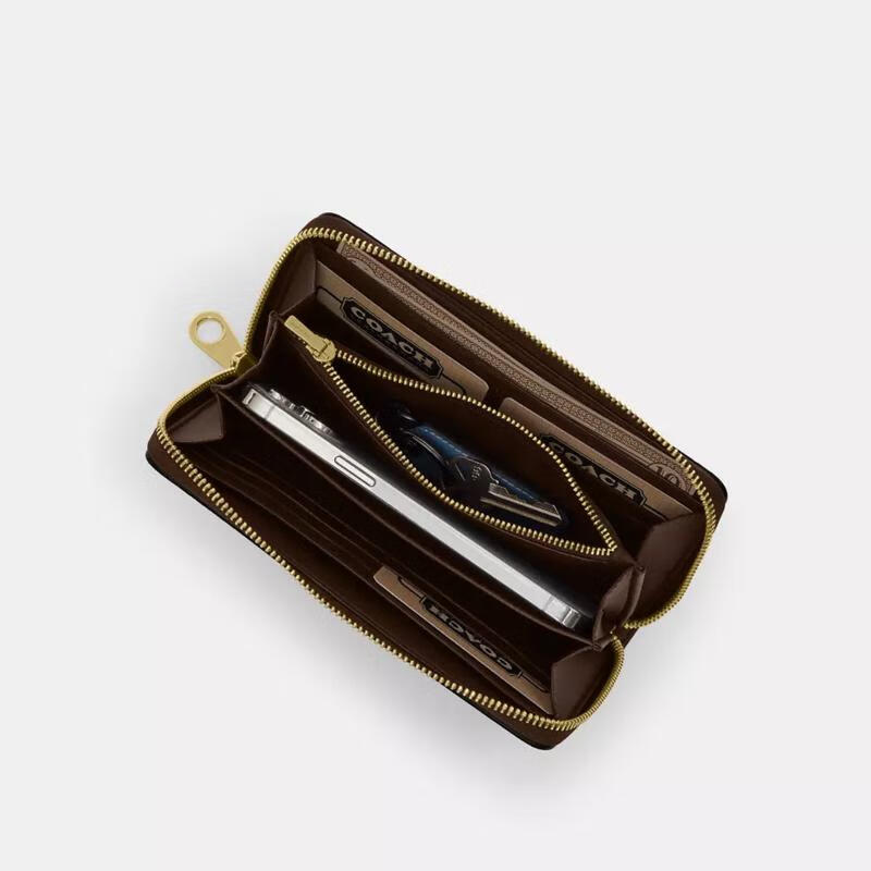 COACH long zippered women's wallet multi-functional storage microfiber leather clutch Black