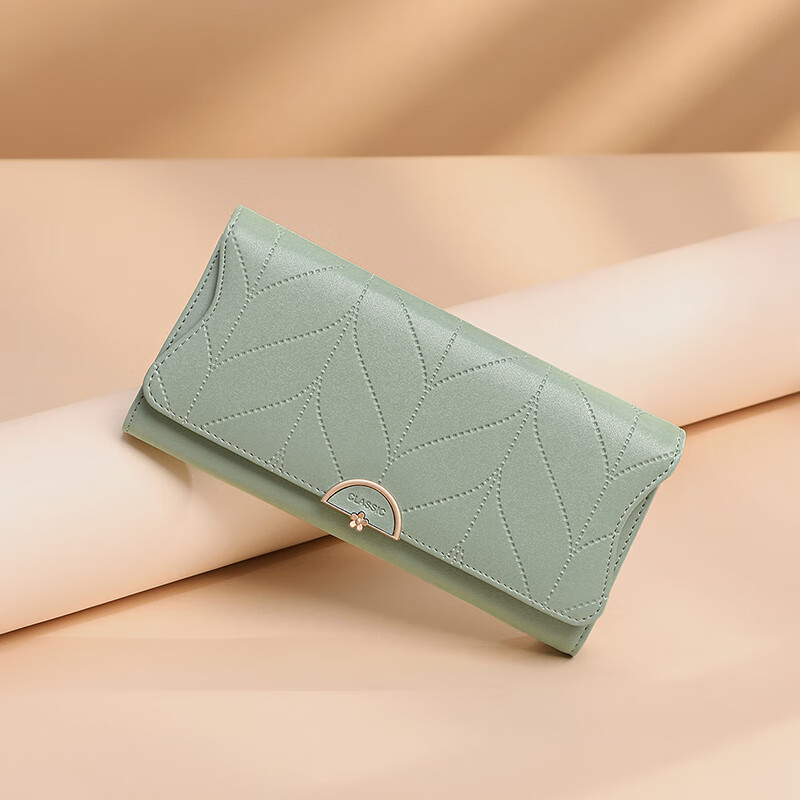 Viney cowhide women's wallet large capacity wallet long light luxury wallet foreign style student coin purse multi-card slot clutch bag matcha green fashion brand high-end versatile casual