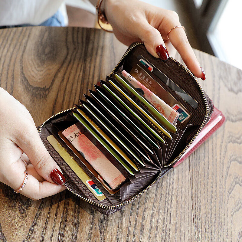 KUQIDAISHU KUQIDAISHU KUQIDAISHU card bag wallet all-in-one bag for women high-end exquisite 2025 new genuine leather short wallet black (upgraded version 24 card slots) anti-theft brush