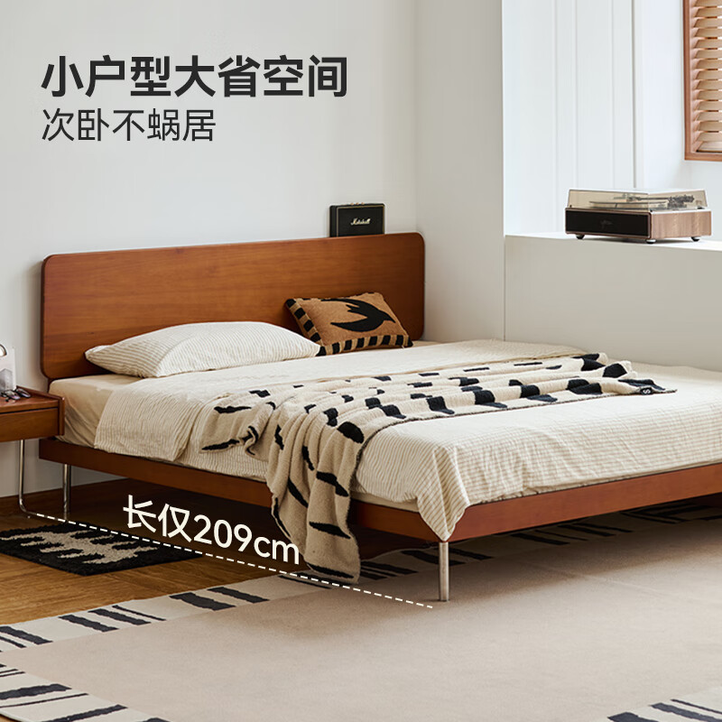 MUU solid wood bed small apartment bed 1.5x2 meters minimalist style secondary bedroom master bedroom furniture single bed double bed