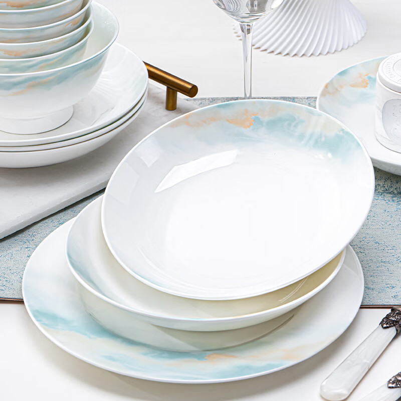 NINE CRANES bowl set 2025 new ceramic Jingdezhen modern simple tableware bowl and plate combination plate bowl household 32 pieces