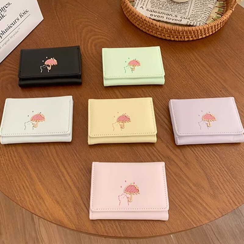 Chajin 2025 New Tri-fold Wallet Women's Short Korean Style Fresh Student Wallet Cute Cartoon Card Holder Coin Purse Tri-fold Wallet - Pink