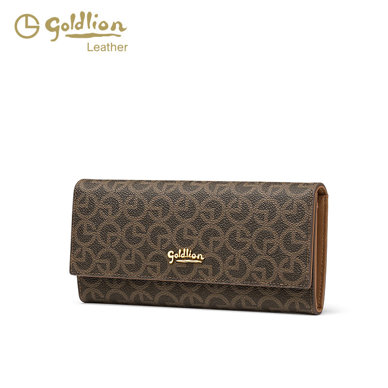 GOLDLION G+ goldlilai wallet women's 2025 new fashion versatile simple niche design long multi-card slot zipper card holder brown