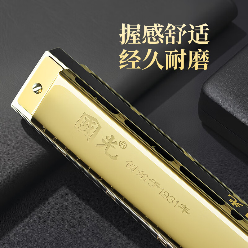 Guoguang 28-hole wide-range harmonica with scale accent in C (silver, resin box)