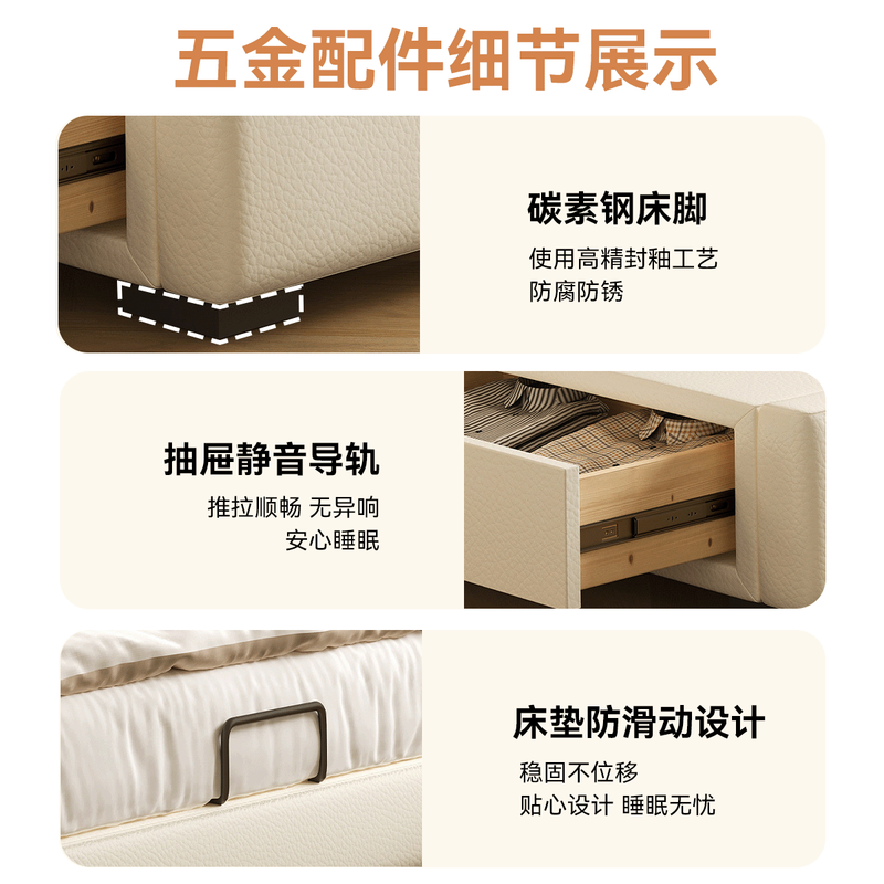 Westinghouse Artisan mortise and tenon beech wood bedside bed with lattice frame bed three drawer storage bed storage bed without backrest small apartment second bedroom custom drawer storage bed Consult customer service for free upgrade to leather version 1.5*2.0m three drawer structure mortise and tenon mortise beech wood lattice frame