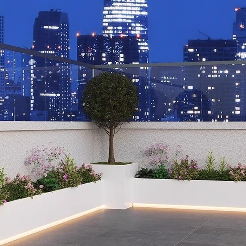 Light flower box outdoor balcony terrace courtyard planting box stainless steel wrought iron finished partition indoor luminous flower bed luminous white length 100*width 30*height 40cm