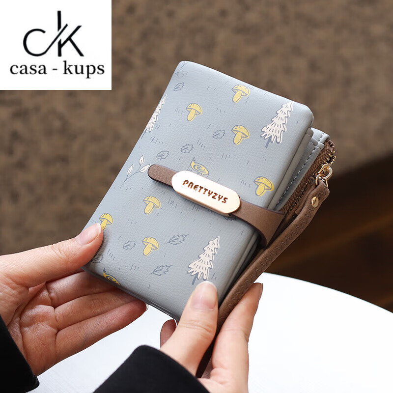 Casa-kupsCK New Fashion Small Fresh Printed Short Wallet Women's Large Capacity Hand Strap Coin Purse Student Wallet 2025 Pink