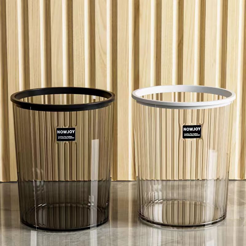 Room trash can household transparent light luxury living room large size bedroom kitchen bathroom office paper basket transparent flower bucket wise gray high-end transparent material waterproof and odor-proof thickened large transparent trash can with pressure ring 2 pack + garbage bag