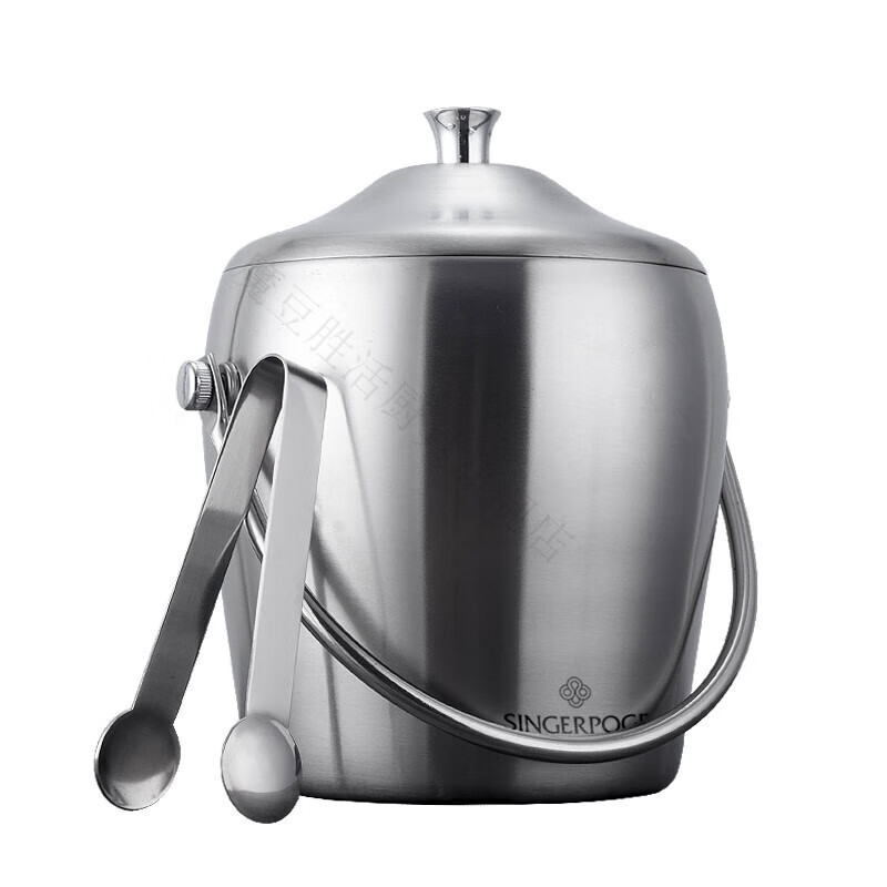 Magic Bean Shenghuo stainless steel ice bucket champagne bucket red wine iced beer ice bucket ktv bar insulation ice wine bucket ice bucket 2L bright binaural ice bucket with ice clip set