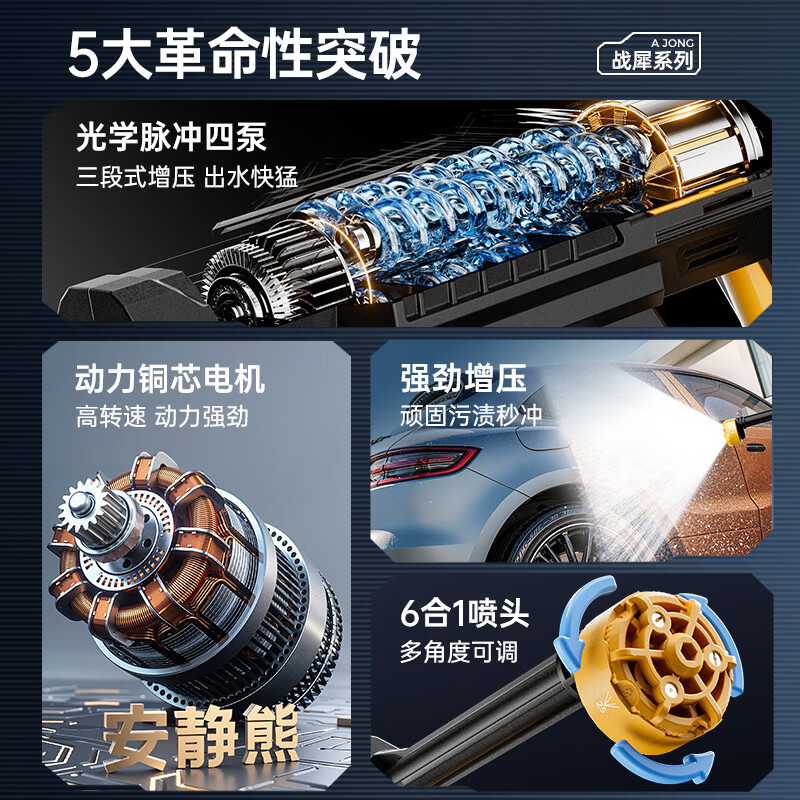 Quiet Bear wireless car washing machine high-pressure water gun lithium battery household rechargeable car wash water gun electric cleaning machine