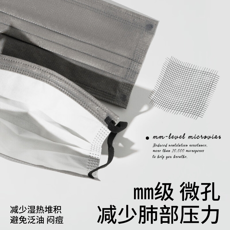 Runmi Bio Gray Medical Surgical Mask Disposable Adult Hypoallergenic Independent Pack Latte Gray 50 pieces/box