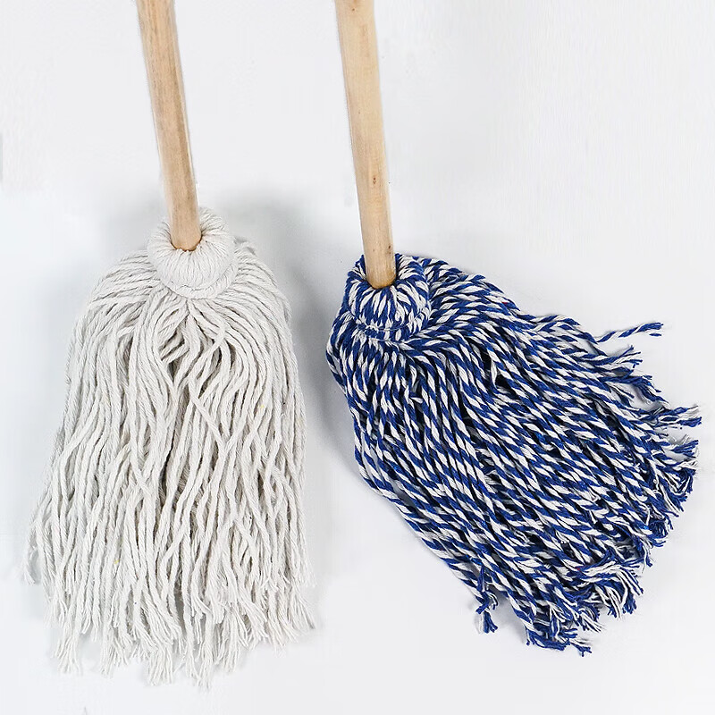 Hasdick gnjz-1026 old-fashioned wooden handle mop, thick and long wooden handle cotton mop, round head absorbent mop, blue and white line mop 1
