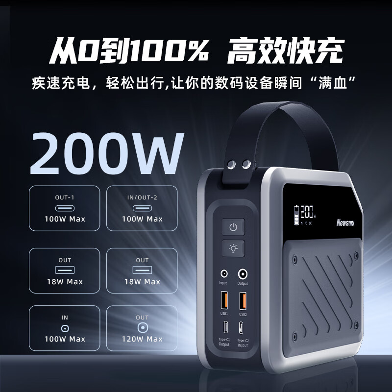 Newman (Newsmy) 3C certified P7 outdoor mobile energy storage power supply 100w 270wh 72000mAh compact portable emergency lighting car power bank self-driving camping black