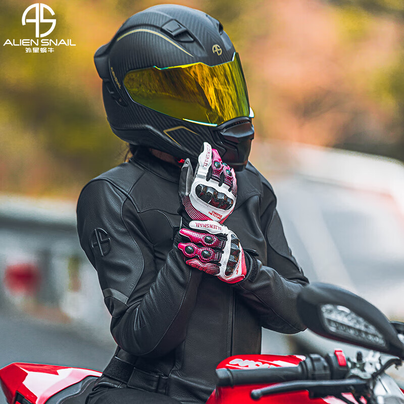 Alien Snail Women's T3 Gloves Carbon Fiber Anti-fall Women's Four Seasons Breathable Motorcycle Racing Motorcycle Riding Equipment T3 Red S