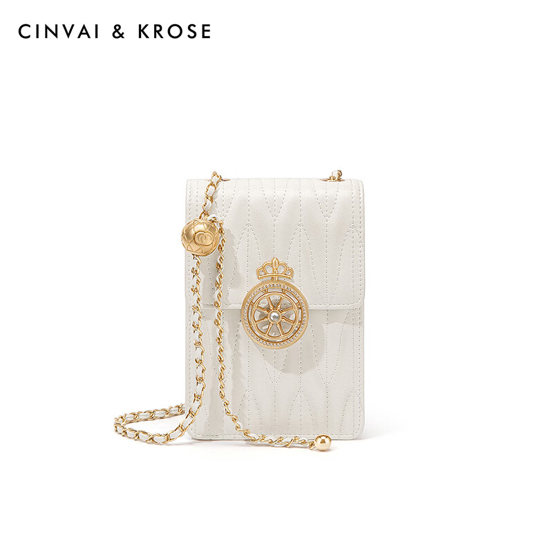 CinvaiKrose small c&k mobile phone bag women's cross-body 2025 new style bag genuine leather chain small shoulder bag off-white Beige Mother's Day gift practical for mom