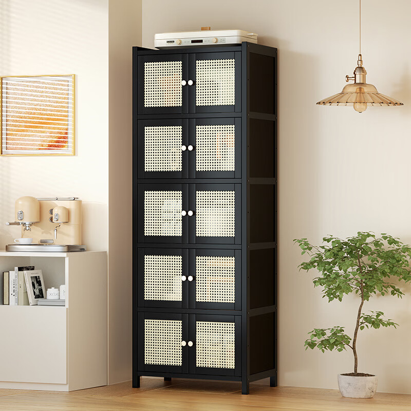 Multifunctional sideboard household kitchen cabinet with door simple dust-proof storage living room side cabinet storage tea cabinet black-six layers-plastic rattan door-80cm multiple specifications