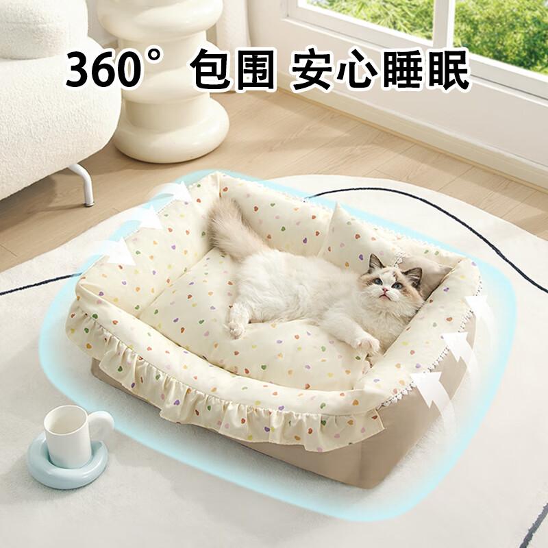 Jin Riman Princess Sofa Cat Dog House Pet Sleeping Warm Mattress All-in-One for Play and Sleep Removable and Washable Cute Princess Bed Dog House 52*37cm