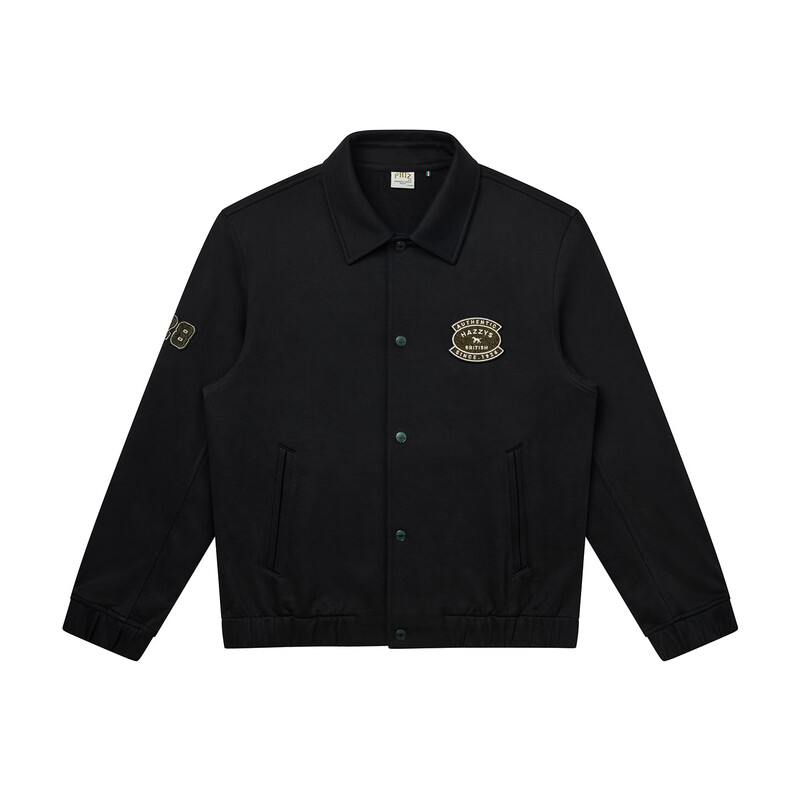 HAZZYS Men's Autumn Lapel Cotton Jacket Men's PHIZ Series Outdoor Casual Jacket Men ASVZU0CCI16 Black BK L (175/96A 48)