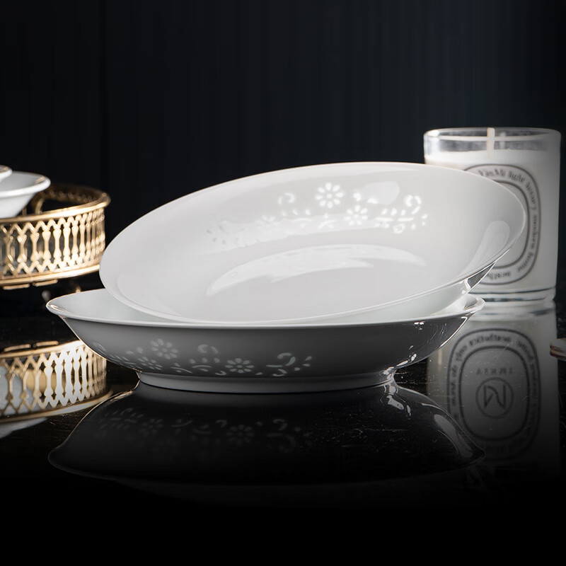 Tao Xianghui ceramic dish set housewarming gift complete set of plates and bowls high-end Chinese Jingdezhen exquisite white porcelain 72-piece tableware 72-piece white exquisite dandelion for 10 people