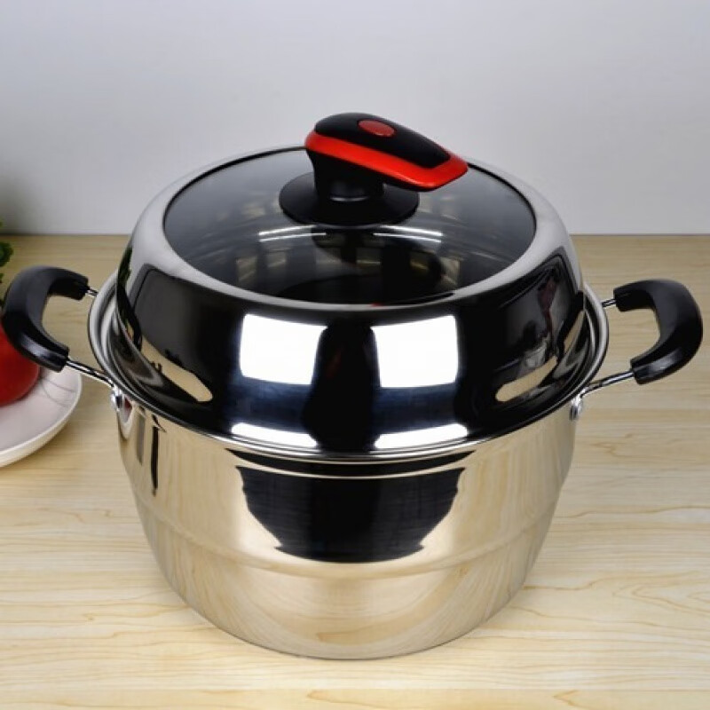 Meikejie plus high visibility stainless steel glass pot lid can stand up wok lid high arch thickened steamer lid notch flat mouth universal 30 (two-color handle) apple lid