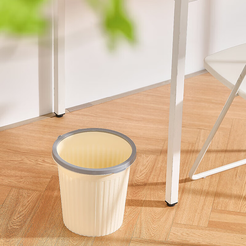 Household light luxury thickened large-capacity trash can for living room, bedroom, kitchen, toilet, office, lidless paper basket with pressure ring 4001 cream medium size